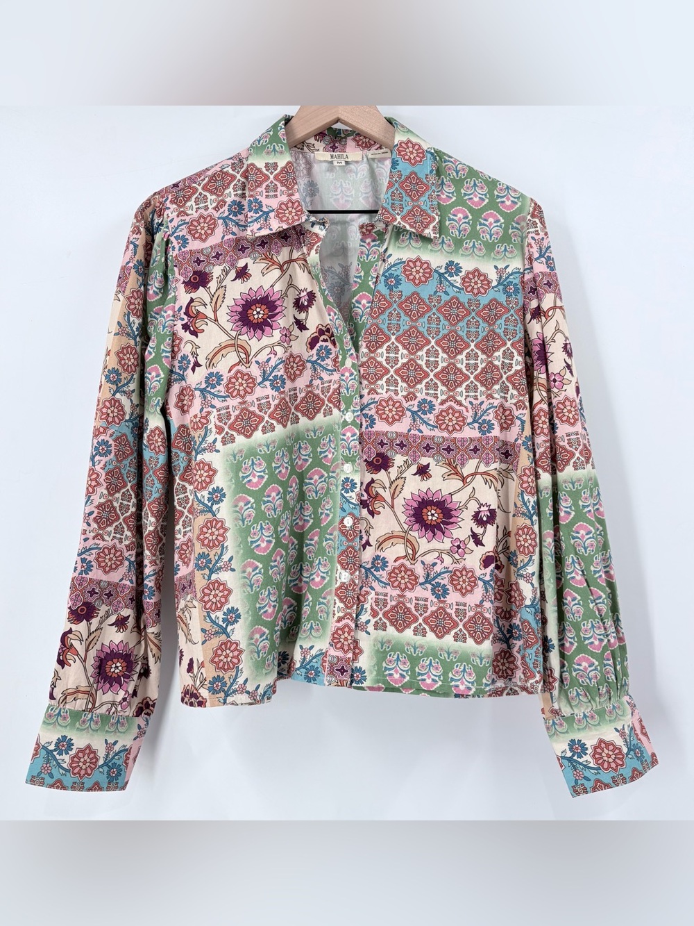 Anthropologie Mahila Floral Patchwork Button Down Top